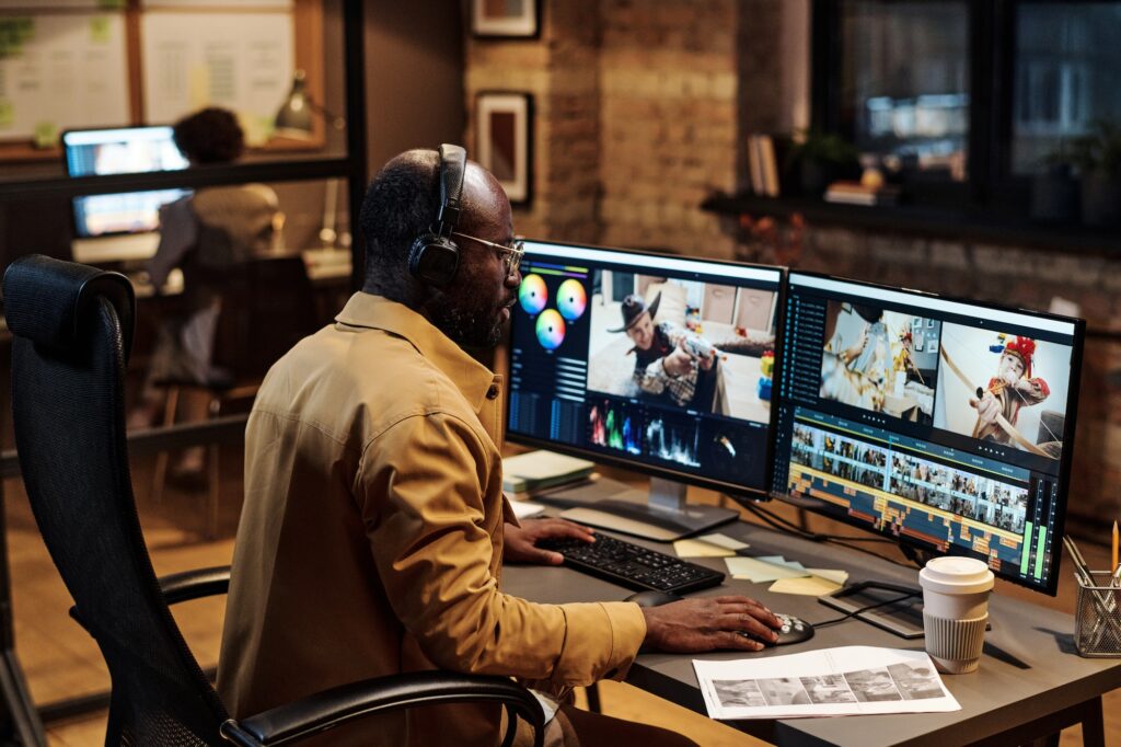 Colorist using editing software on computer
